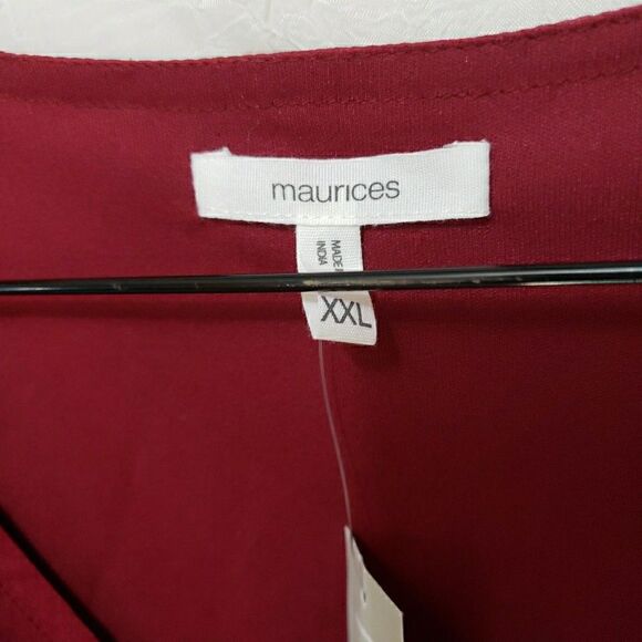 NWT Maurices Blouse Size XXL Burgundy Floral V Neck Ruffle Coquette Victorian - Picture 2 of 10